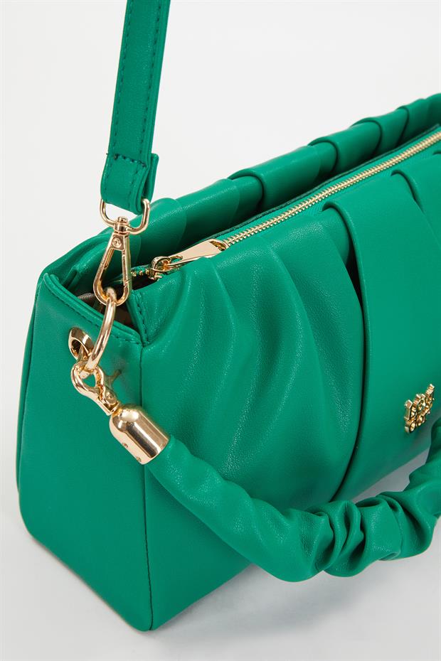 Çimen Yeşili Büzgü Detaylı El Çantası