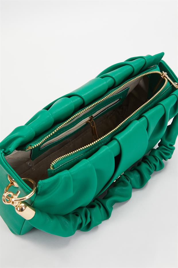 Çimen Yeşili Büzgü Detaylı El Çantası