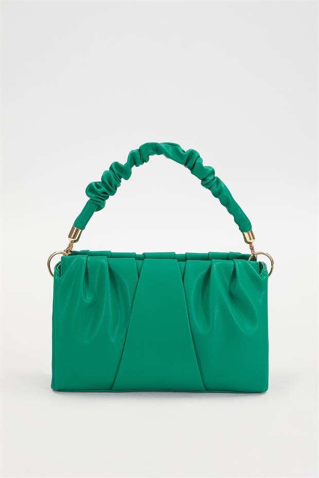 Çimen Yeşili Büzgü Detaylı El Çantası
