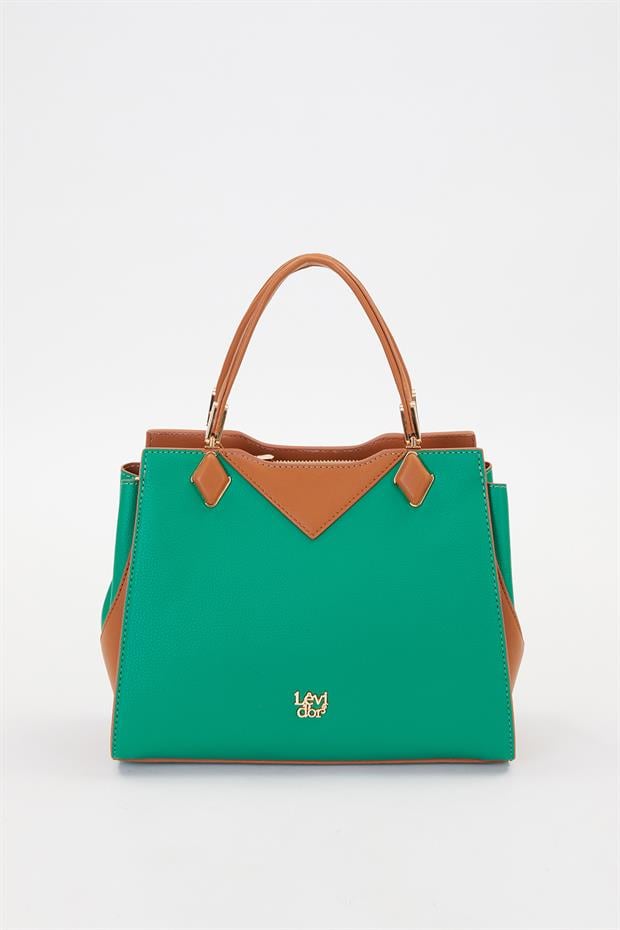 Çimen Yeşili - Camel Cift Gizli Gozlu El Çantası