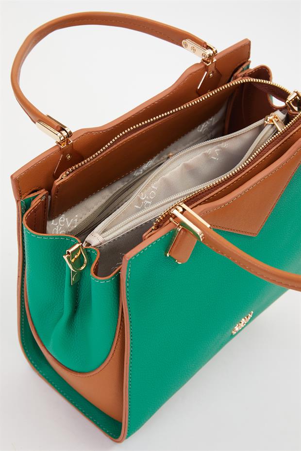 Çimen Yeşili - Camel Cift Gizli Gozlu El Çantası