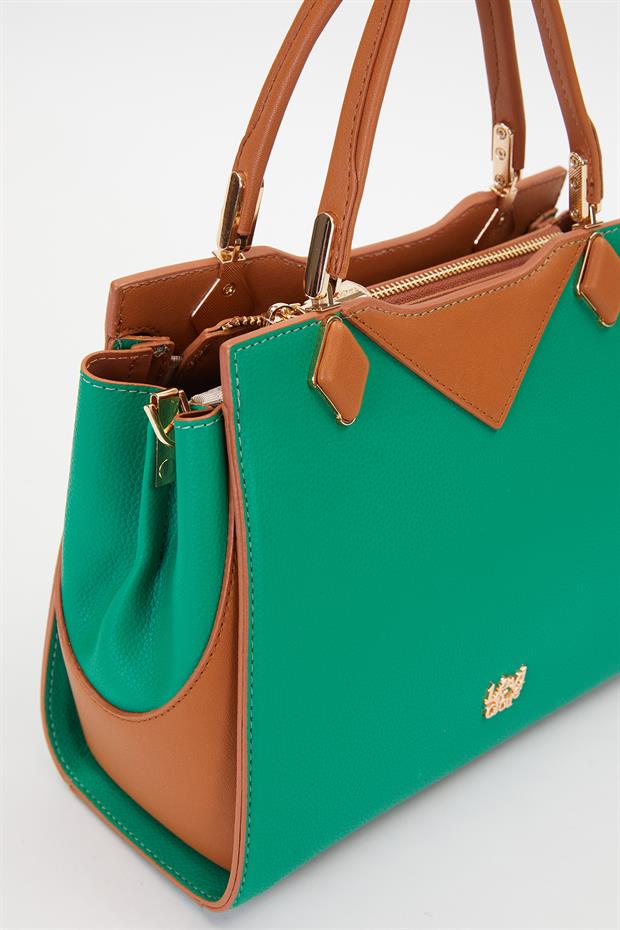 Çimen Yeşili - Camel Cift Gizli Gozlu El Çantası