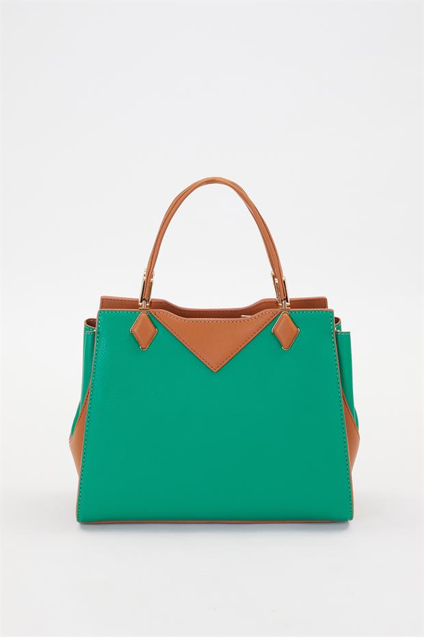 Çimen Yeşili - Camel Cift Gizli Gozlu El Çantası