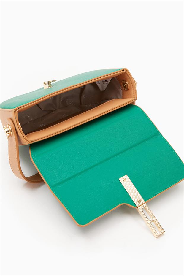 ÇİMEN YEŞİLİ - CAMEL Kilit Kapamalı El Çantası
