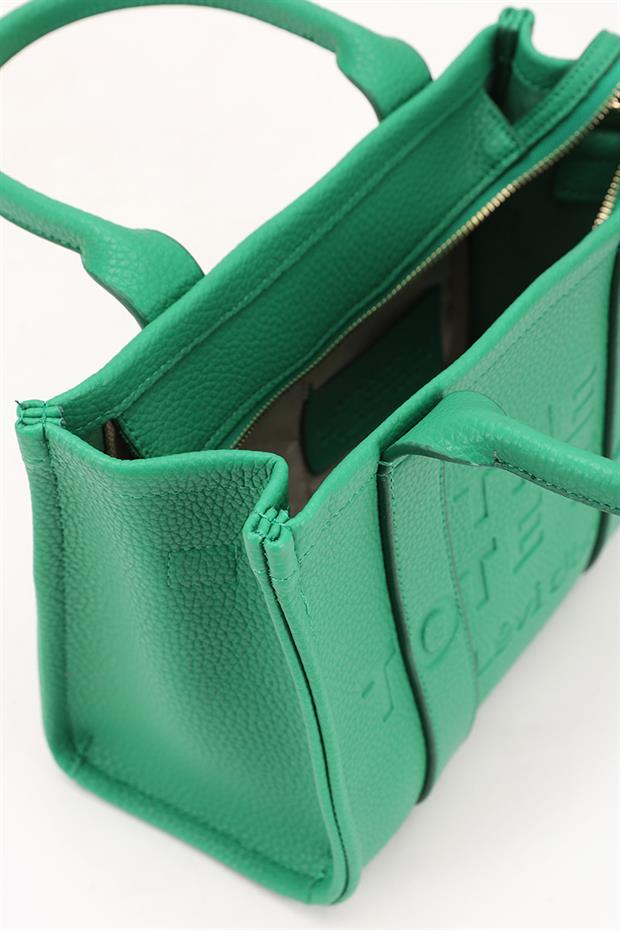 Çimen Yeşili Çılarılabilir Askı Yazı Baskılı El Çantası