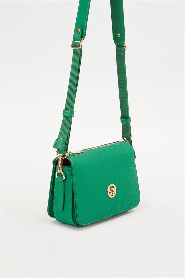 Çimen Yeşili Petek Kabartmalı Omuz Çantası