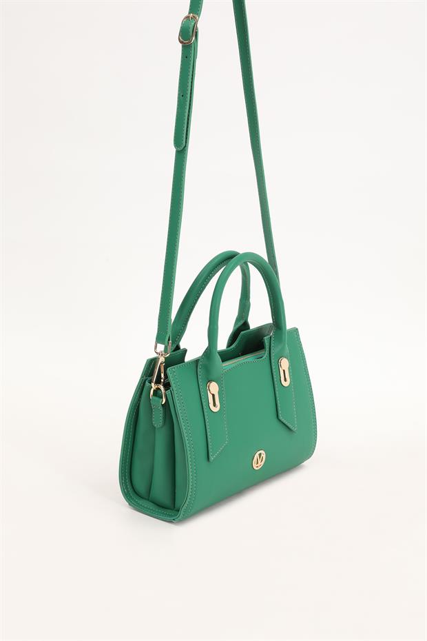 Çimen Yeşili Yuvarlak Arma Detay El Çantası