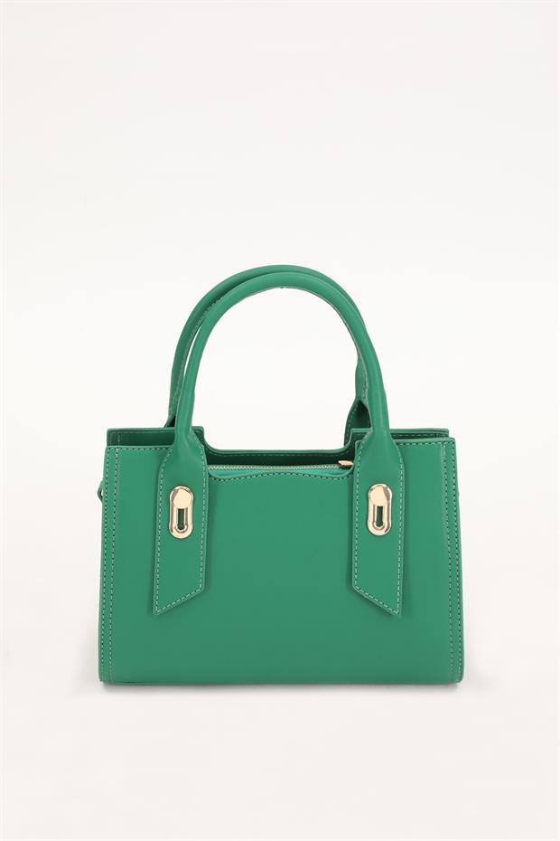 Çimen Yeşili Yuvarlak Arma Detay El Çantası