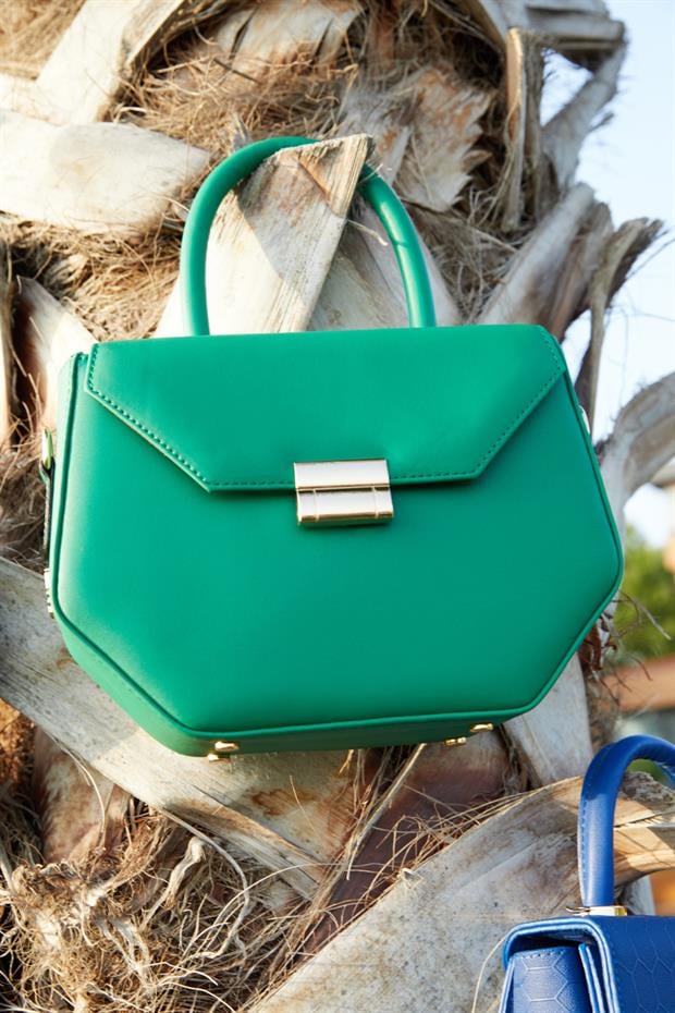 Çimen Yeşili Geometrik Tasarım El Çantası