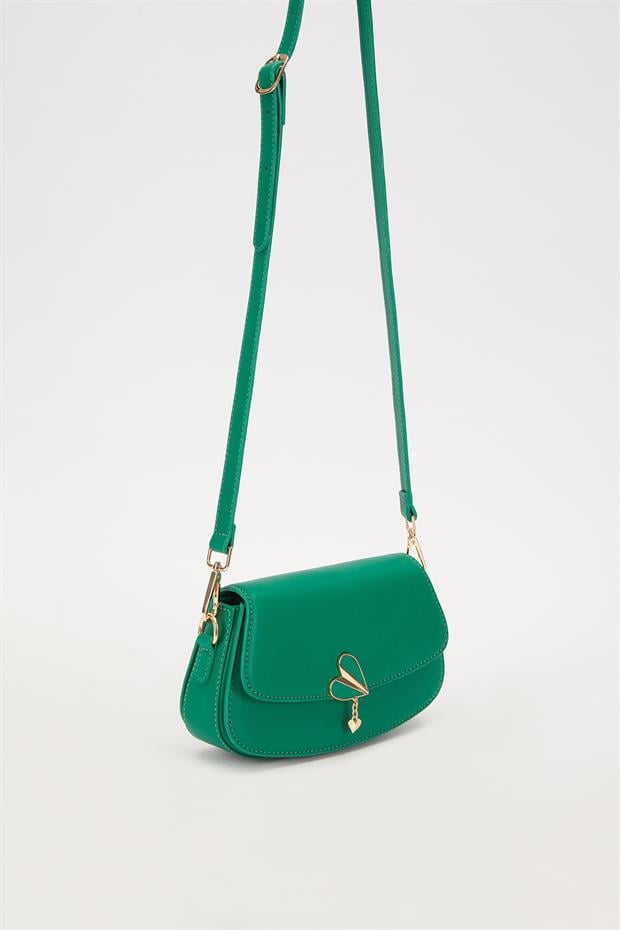 Çimen Yeşili Kalp Aksesuarlı Omuz Çantası