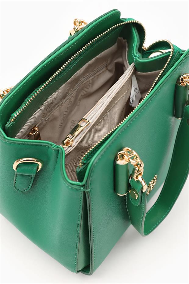 Çimen Yeşili Kutu Şekil Tasarımlı El Çantası