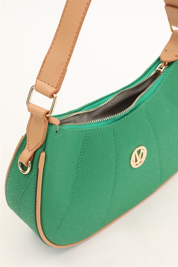 Çimen Yeşili Petek Baskılı El Çantası