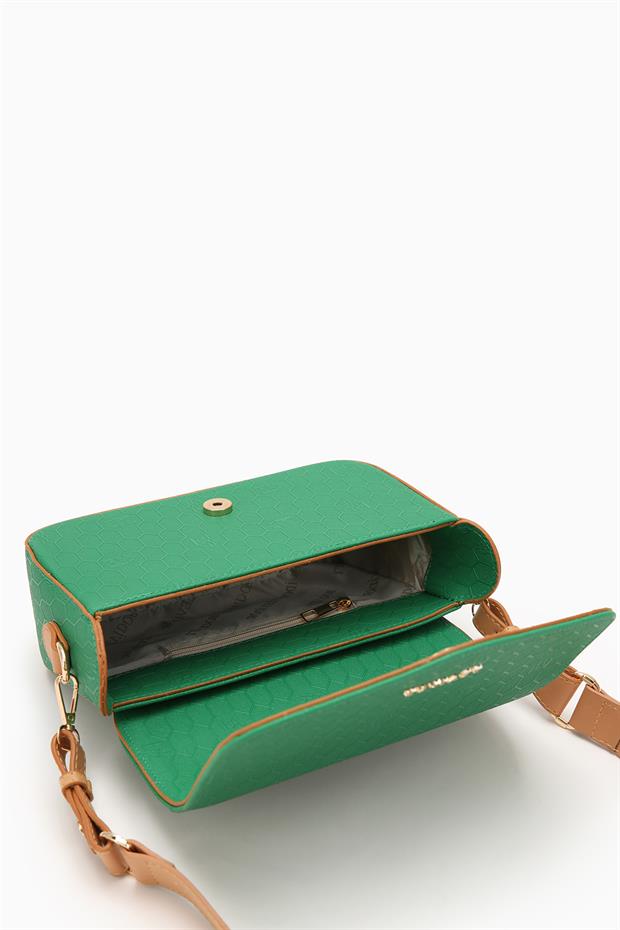 Çimen Yeşili Petek Baskılı Ayarlanabilir Askılı Omuz Çantası