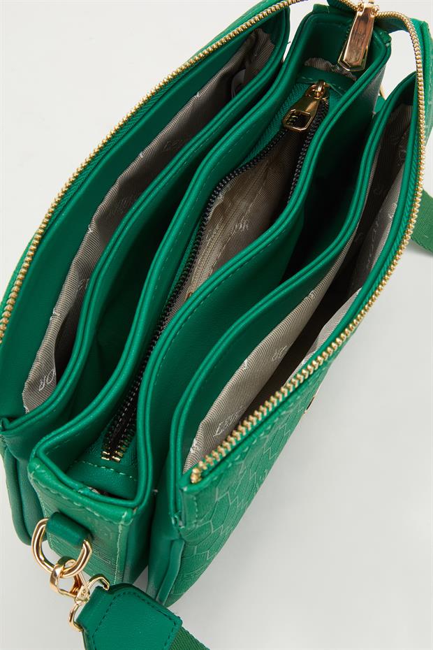 Çimen Yeşili Petek Kabartmalı Omuz Çantası