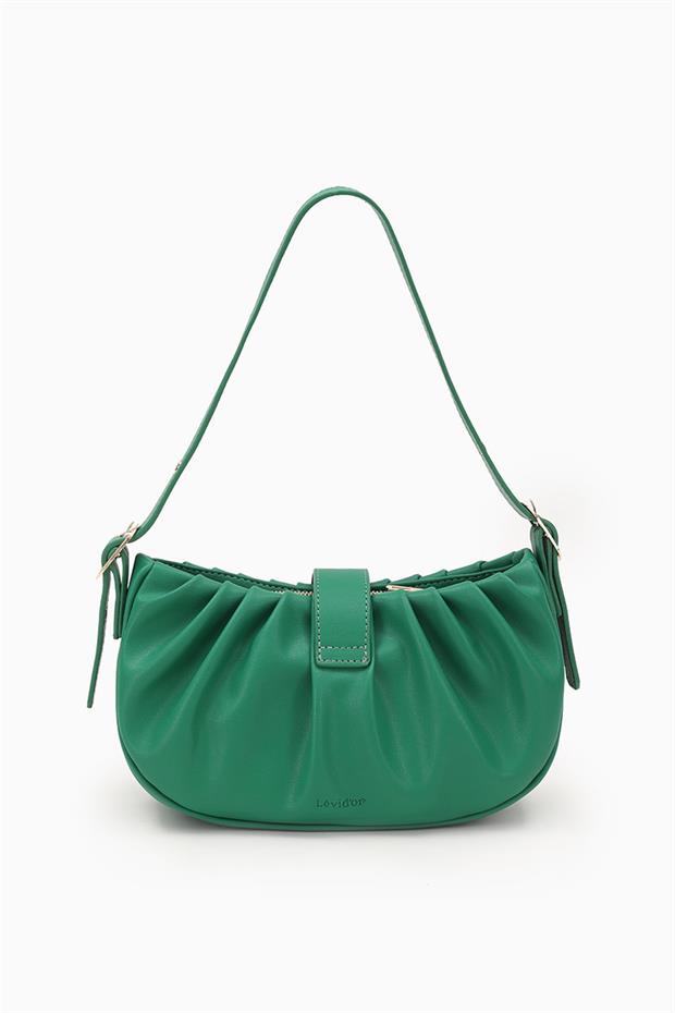 Çimen Yeşili Pile Büzgülü Omuz Çantası