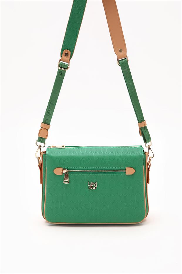 Çimen Yeşili Yazı Baskılı Omuz Çantası