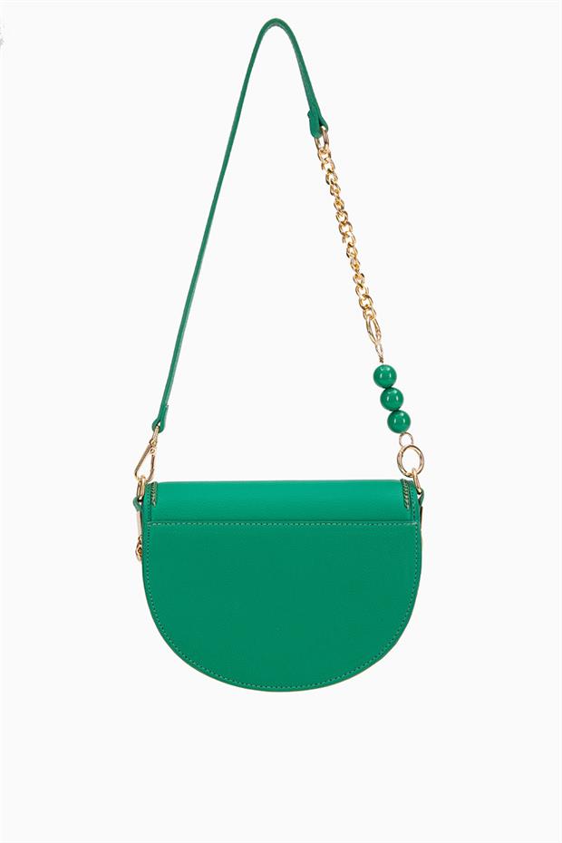 Çimen Yeşili Zincir Detaylı Omuz Çantası