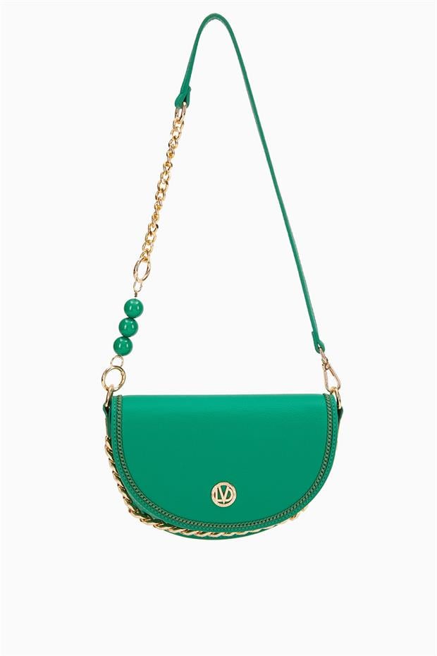 Çimen Yeşili Zincir Detaylı Omuz Çantası