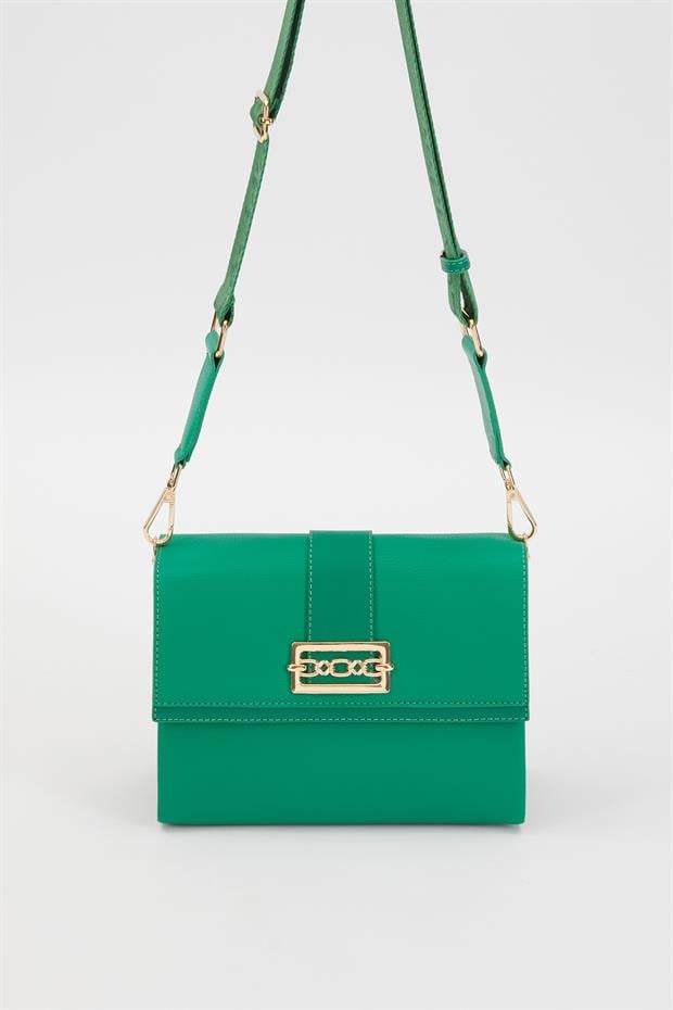 Çimen Yeşili Zincir Toka Detay Omuz Çantası