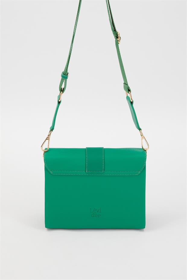 Çimen Yeşili Zincir Toka Detay Omuz Çantası