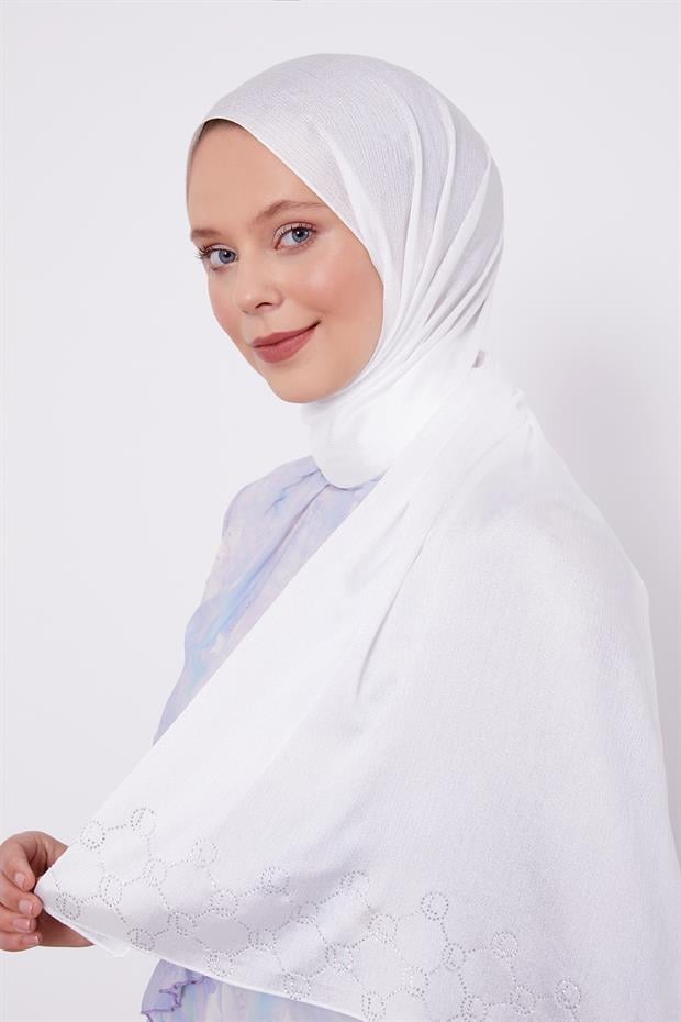 Ekru Altıgen Desen Diamond Şal