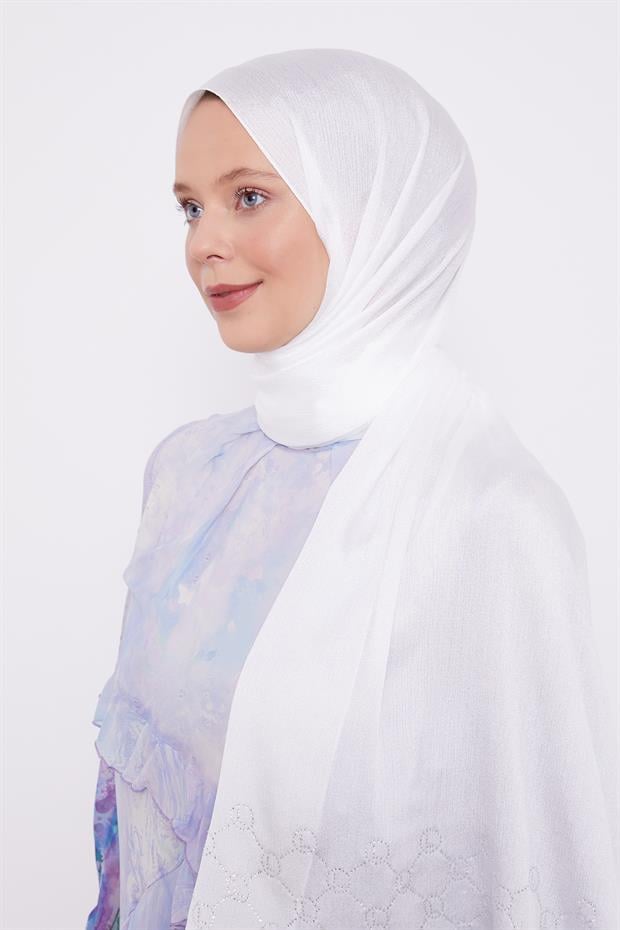 Ekru Altıgen Desen Diamond Şal