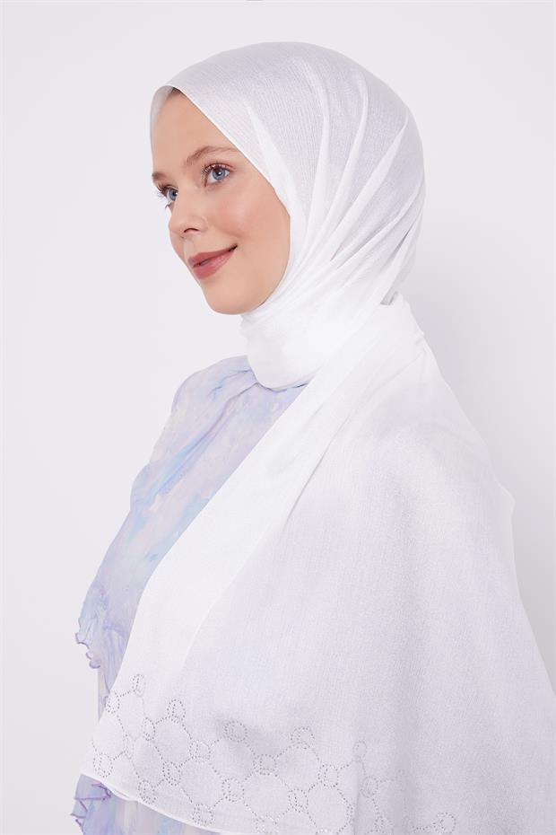 Ekru Altıgen Desen Diamond Şal