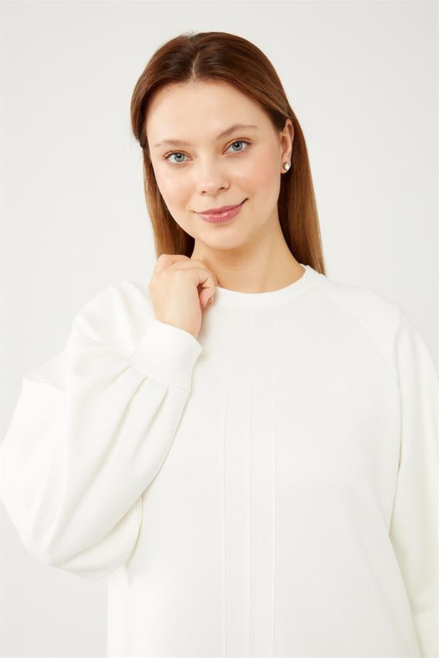 Ekru Bisiklet Yaka Şerit Detaylı Spor Elbise