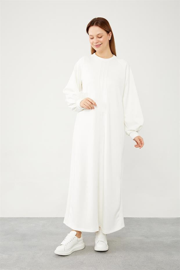 Ekru Bisiklet Yaka Şerit Detaylı Spor Elbise