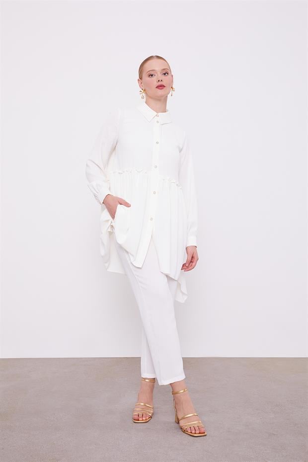 Ekru Pile Detaylı İkili Takım