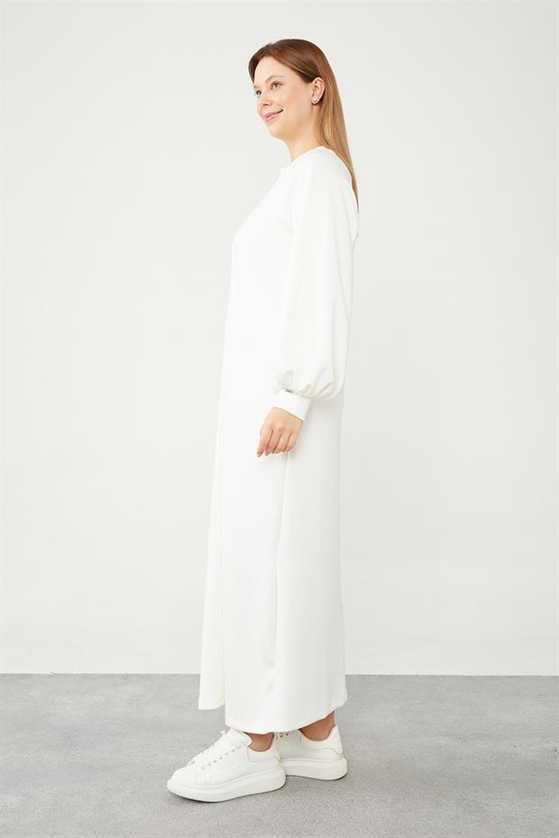 Ekru Nevür Detaylı Spor Elbise