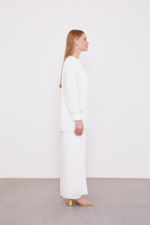 Ekru Piliseli Şifon İkili Takım