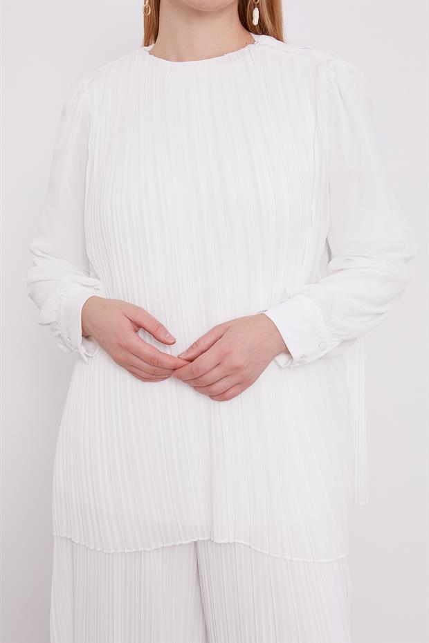 Ekru Piliseli Şifon İkili Takım