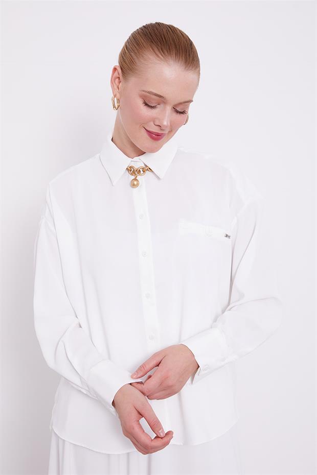 Ekru Şifon Pilise Detaylı Etekli Takım