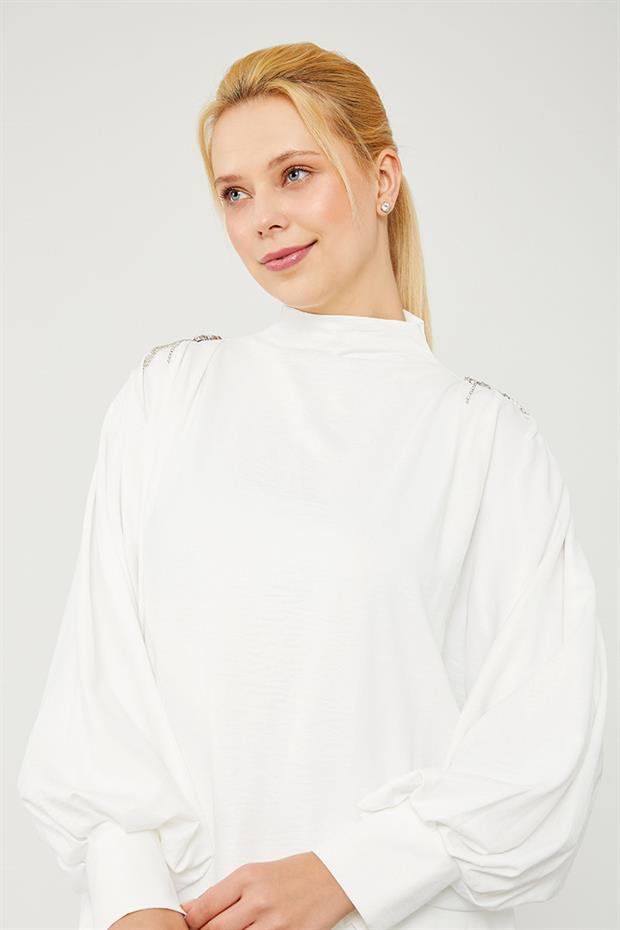 Ekru Taş Apolet Detaylı Pantolonlu Takım