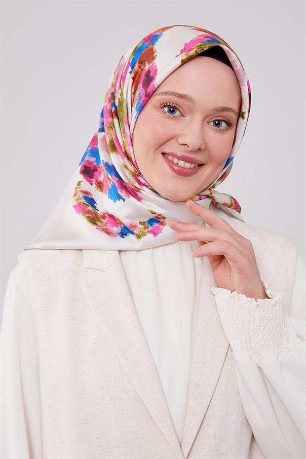 Ekru Batik Trend Twill Eşarp