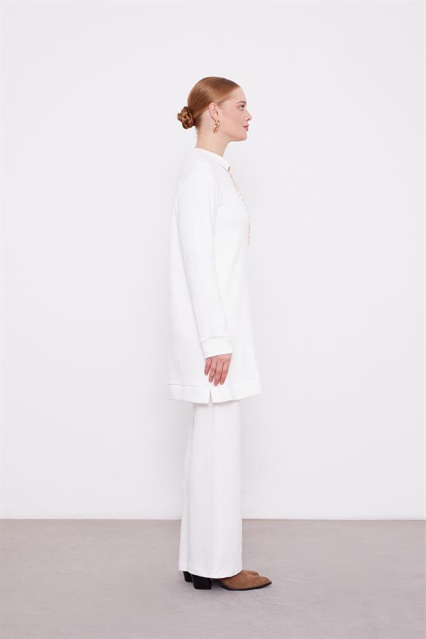 Ekru Zincir Detaylı İkili Takım