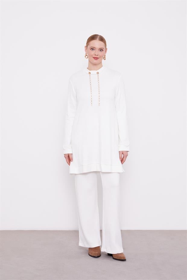 Ekru Zincir Detaylı İkili Takım