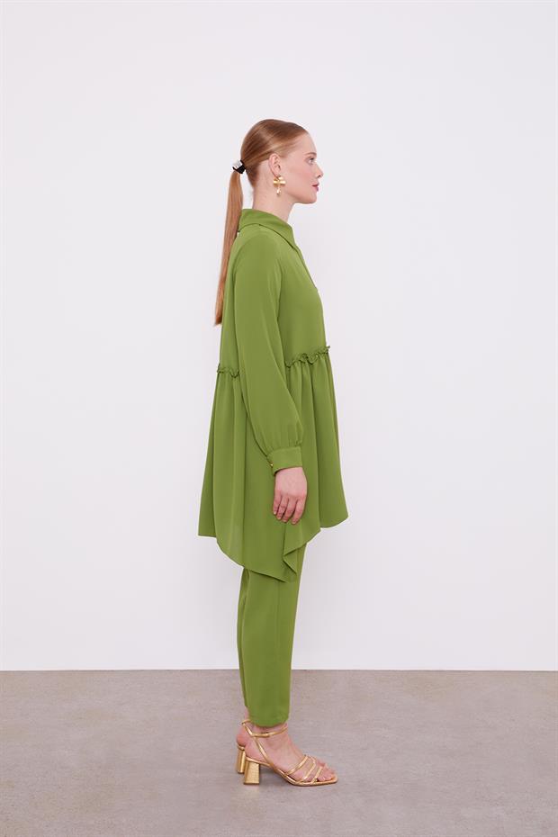 Fıstık Yeşili Pile Detaylı İkili Takım