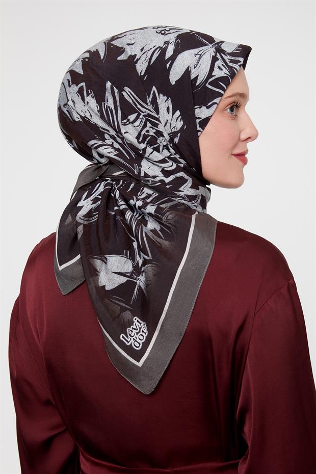 Füme Çiçek Soyut Desen Modal İpek Eşarp