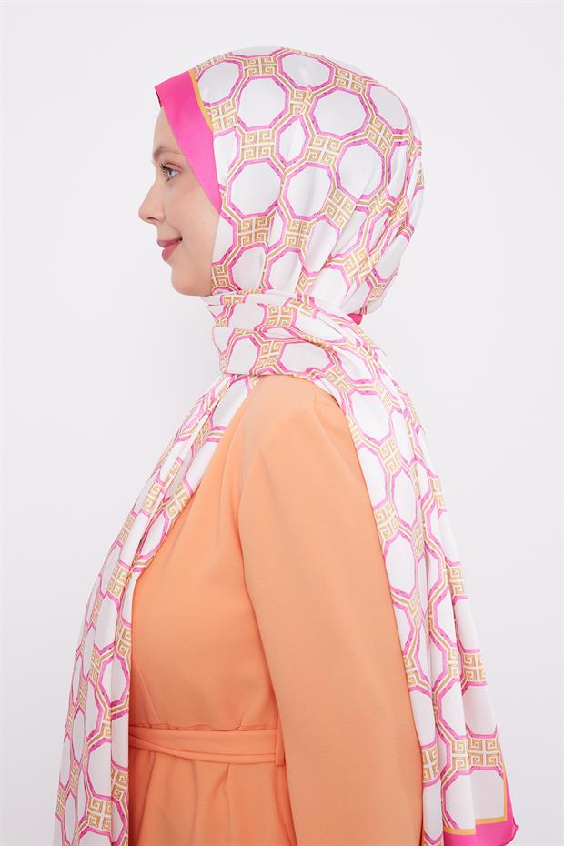 Fuşya Altıgen Desen Angel Şal