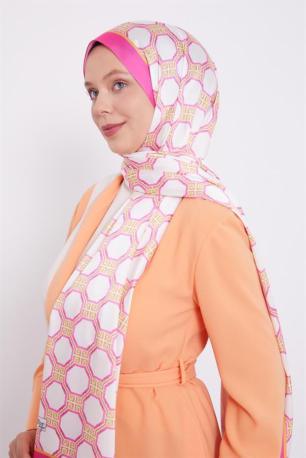 Fuşya Altıgen Desen Angel Şal