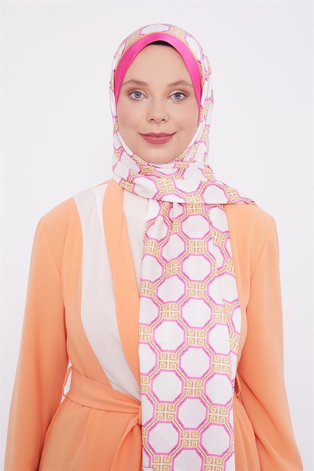 Fuşya Altıgen Desen Angel Şal