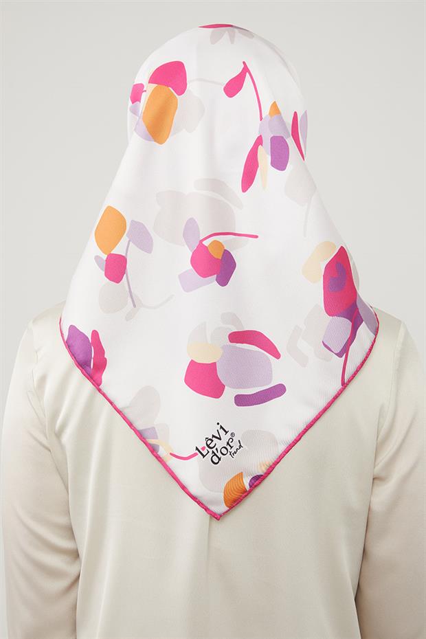 Fuşya Asimetrik Deseni Twill Eşarp