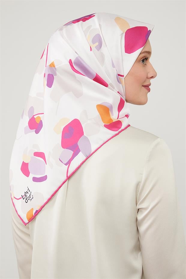 Fuşya Asimetrik Deseni Twill Eşarp