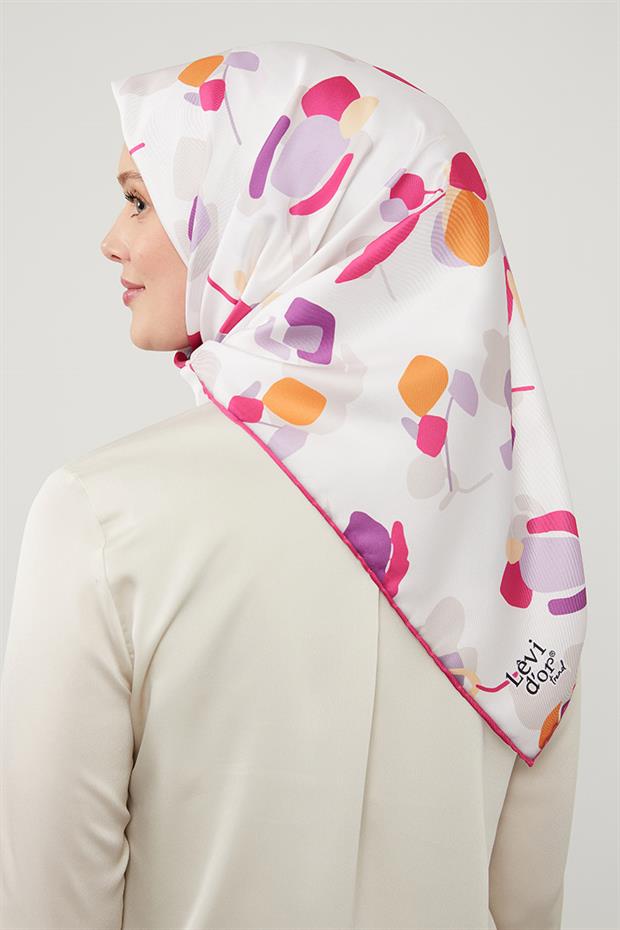 Fuşya Asimetrik Deseni Twill Eşarp