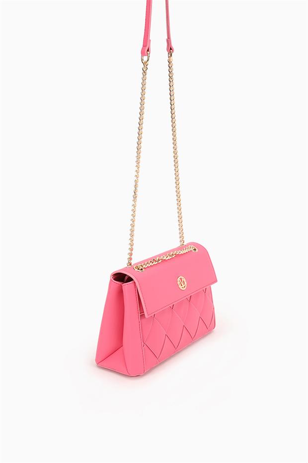 Fuşya Baklava Desen Zincirli Omuz Çantası