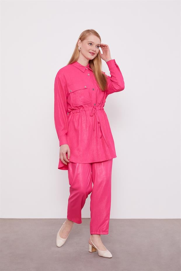 Fuşya Beli Büzgülü Pantolonlu Spor Takım