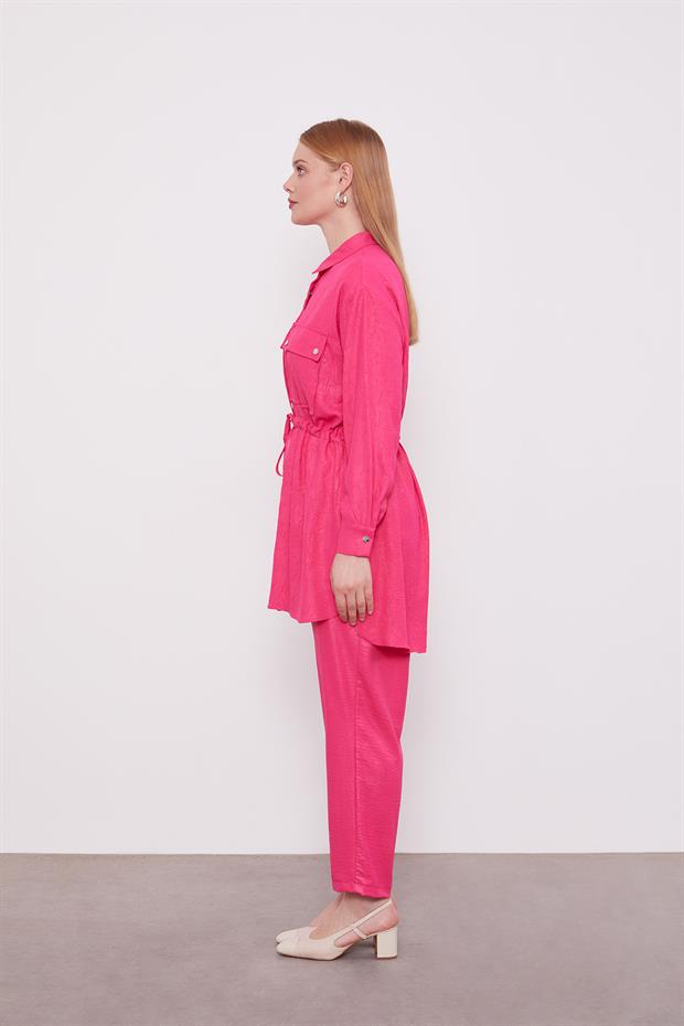 Fuşya Beli Büzgülü Pantolonlu Spor Takım