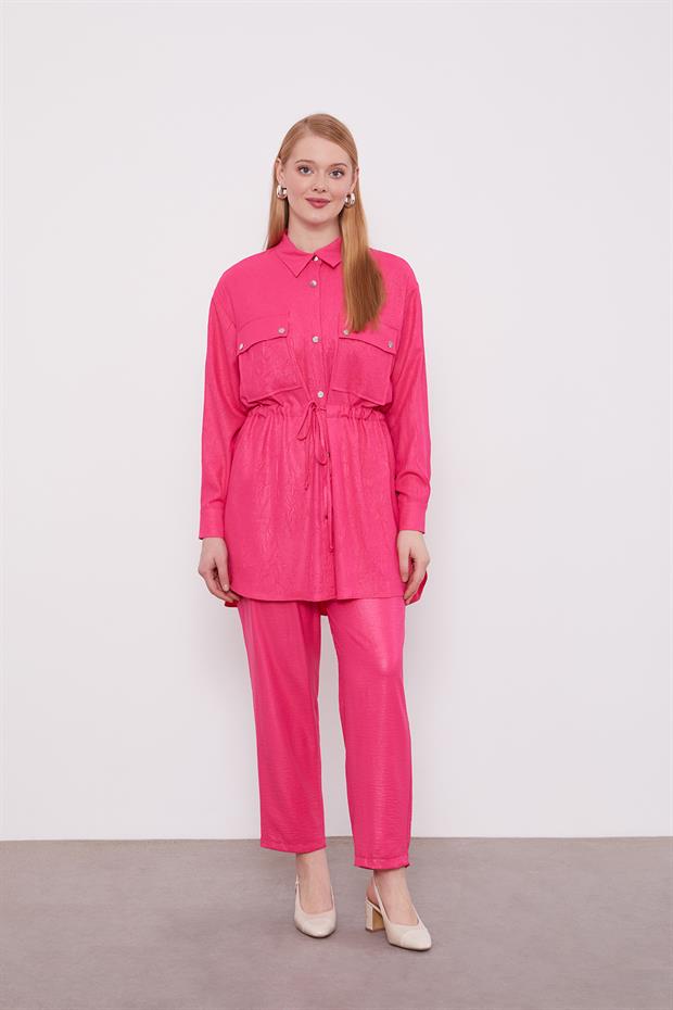 Fuşya Beli Büzgülü Pantolonlu Spor Takım